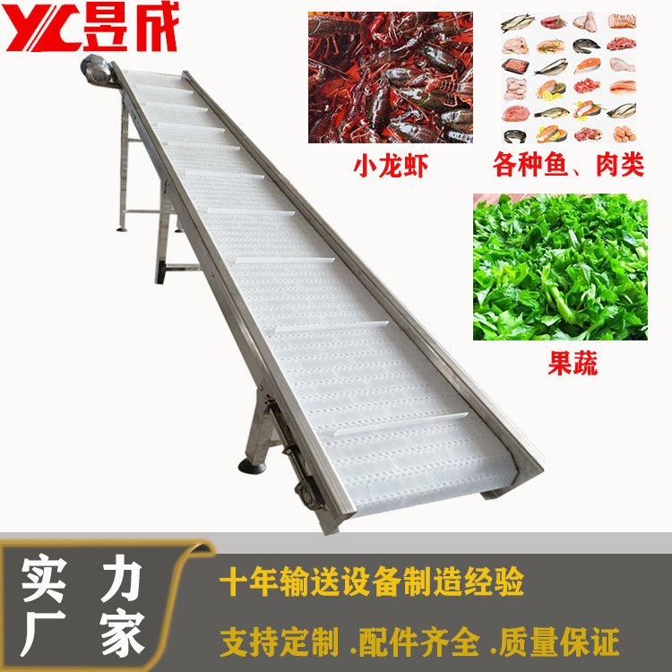 昱成定制净菜输送机 生鲜加工链板输送线 小龙虾提升机 肉类传送带
