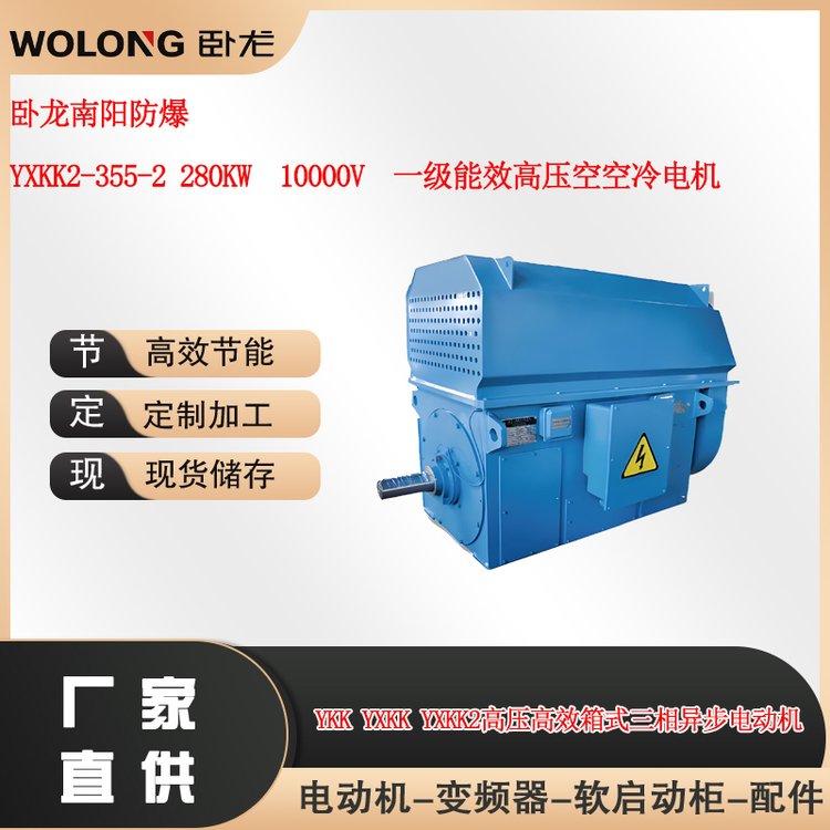 卧龙南阳防爆YXKK2-355-2 280KW 10000V 一级能效高压空空冷电机