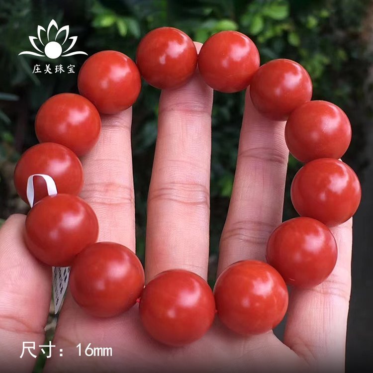庄美珠宝天然保山南红玛瑙手串满肉满色柿子红单圈男民族风手链女