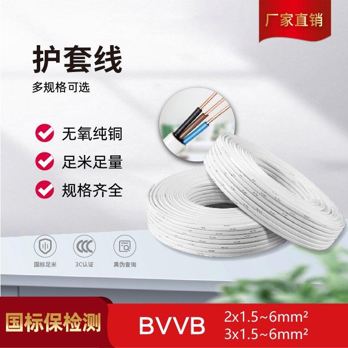 津缆国标纯铜芯电线1.5 2.5 4 6 10平方双芯三芯铜线BVVB护套线家用硬