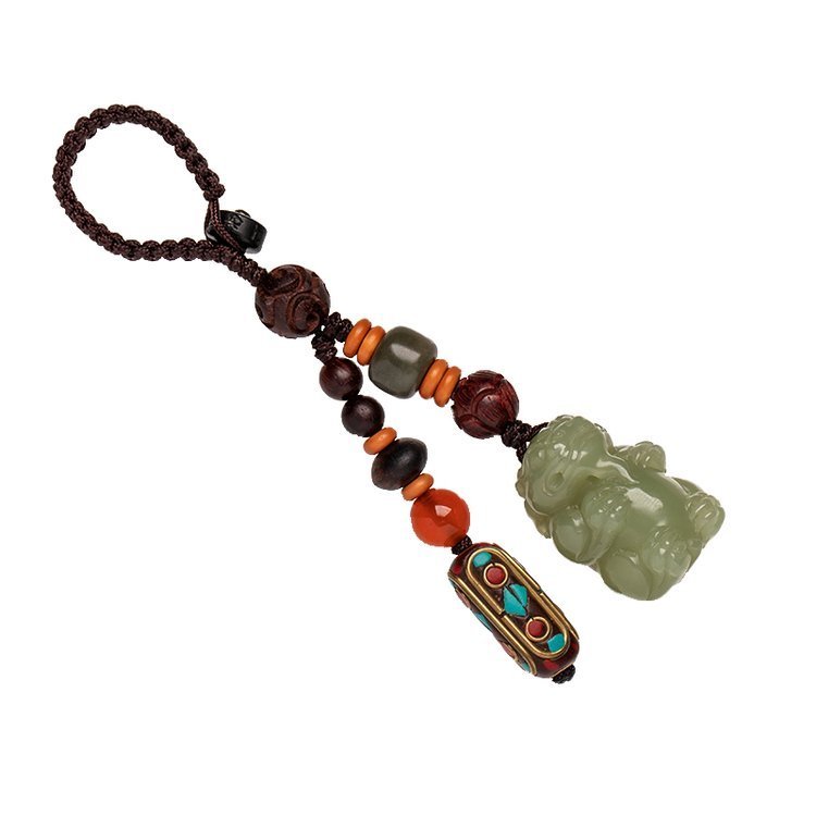 朴房手作手工和田玉挂件财源平安貔貅汽车钥匙扣男简约女礼物玉石