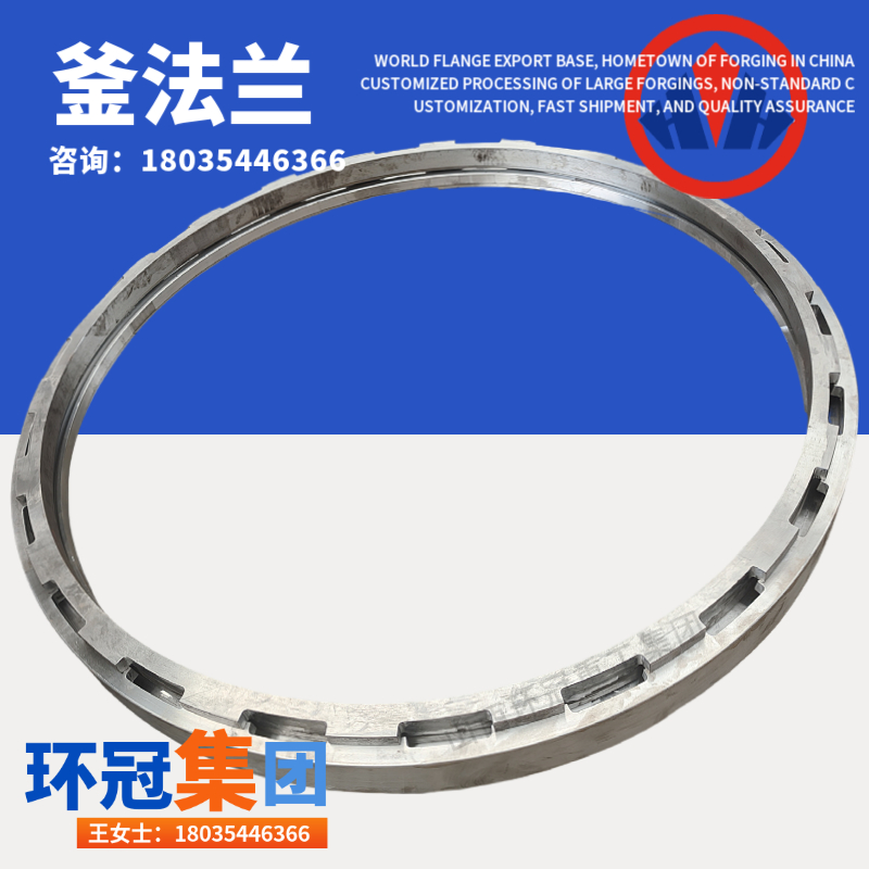 环冠集团锻造厂Q345D合金钢压力灌用蒸压釜法兰锻件图纸定制加工