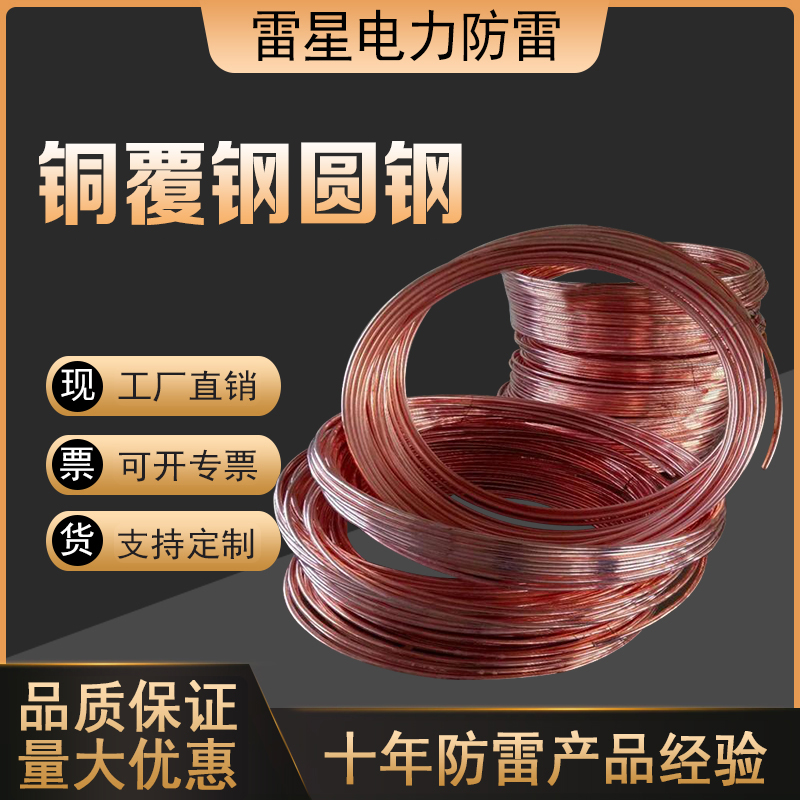 光伏接地用 铜包圆线直径 10 12 14 长期用铜覆圆钢16 雷星电力防雷材料