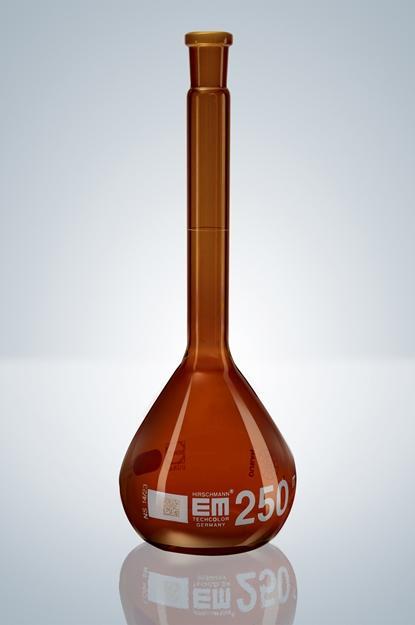 德国赫施曼棕色容量瓶,A级,白色刻度, PE瓶塞