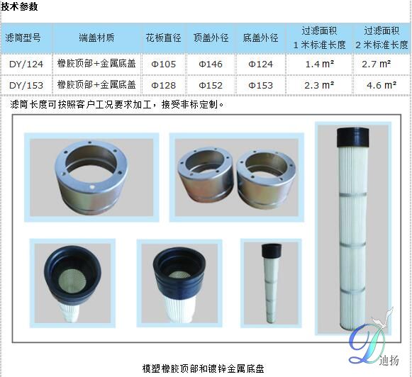 DY底装式日本东丽聚酯覆膜-新能源制药食品粉尘打磨粉尘空气滤芯滤筒