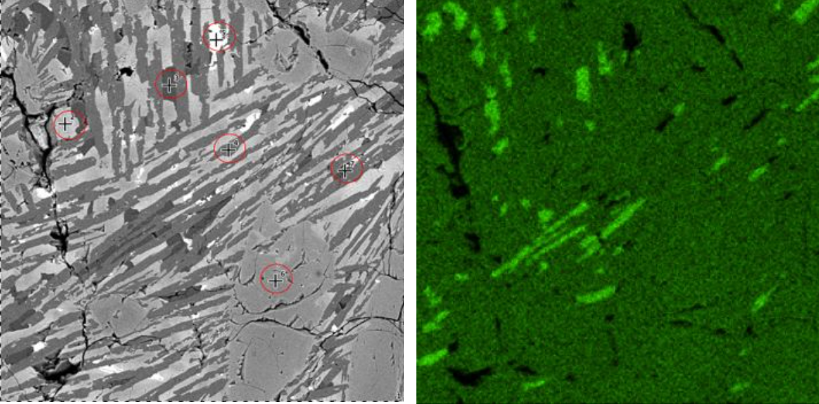 扫描电镜材料背散射图及能谱点扫位置